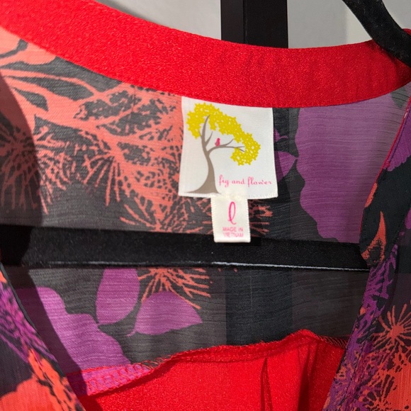 Anthropologie Fig and Flower Vibrant Floral Tie-Front Blouse - Purple and Red - Picture 2 of 4